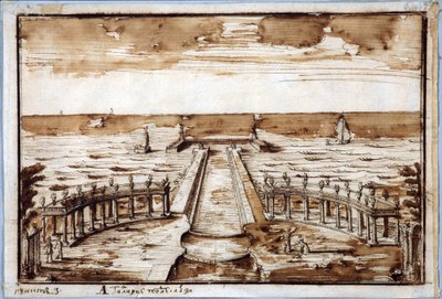 Colonnade ""Curves Gallery"" at Gateway in Peterhof. Project - Nicola Michetti (1675-1759). Pen, brown Indian ink on paper 作者 尼科洛·米切蒂（Niccolo Michetti）