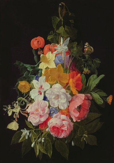 一束玫瑰和其他鲜花挂在钉子上 作者 Nicholaes van Verendael