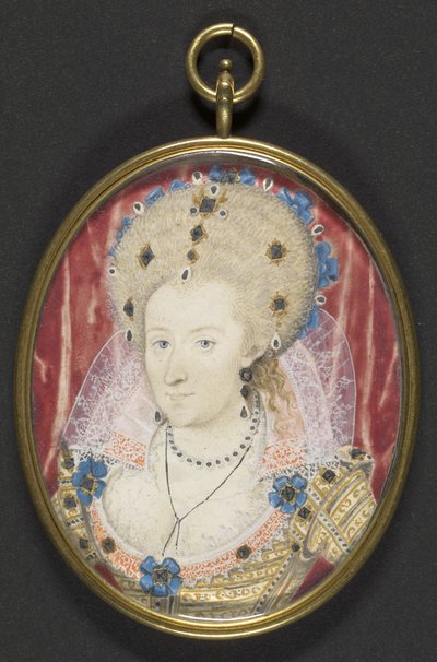 丹麦的安妮（Anne of Denmark），约1600年（牛皮纸上的水粉涂在卡片上） 作者 尼古拉斯（希利雅德的工作室）
