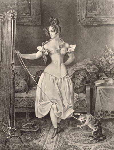 由 Alfred Leon Lemercier（19 世纪）雕刻的 Stay-lace （平版）。 作者 尼古拉斯·尤斯塔彻（后）莫林