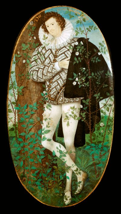 一个年轻人的微型画像，16世纪 作者 尼古拉斯·希利亚德