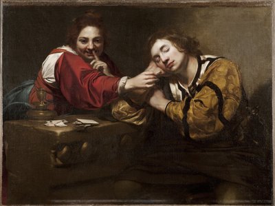 算命场景（被年轻女人唤醒的睡眠者），由 Renieri, Niccolo（Nicolas Regnier）（约 1590-1667 年）。 布面油画 作者 尼古拉斯·雷尼里（Nicholas Renieri）