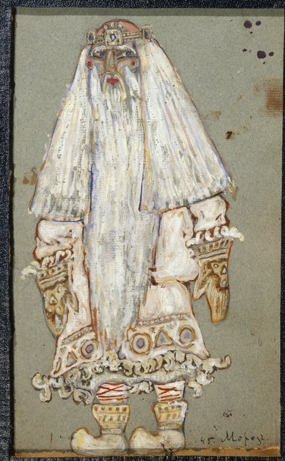 Ded Moroz（Gel 爷爷，Pere Noel）。亚历山大-奥斯特洛夫斯基（1823-1886 年）戏剧《雪姑娘》的服装设计。尼古拉斯-罗瑞奇（1874-1947 年）的作品，纸上钢笔画 作者 Nicholas Roerich