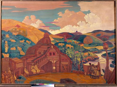 三件喜事尼古拉（尼古拉斯）-罗里奇（1874-1947 年）的画作，帆布钢笔画 作者 尼古拉斯·罗里奇