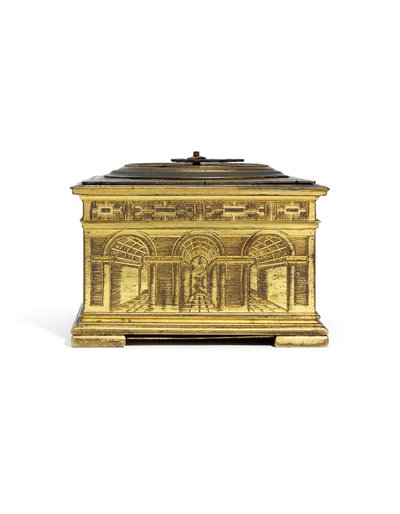 伊丽莎白一世en刻醒目的水平座钟，约1590年至1600年（镀金黄铜） 作者 尼古拉斯·巴林