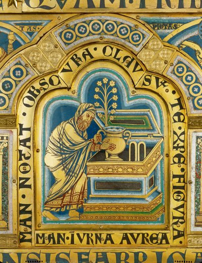 亚伦把装有吗哪的金罐子放进约柜中，以提醒以色列人在沙漠中的流浪经历 作者 凡尔登的尼古拉斯