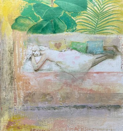日光浴床，2022-23（木板油画） 作者 尼克·威廉姆斯
