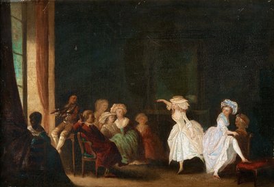 舞蹈学校 par Niklas Lafrensen, dit Nicolas Lavreince ou Lavrince(1737-1807).木板油画，尺寸：26.5x40，，私人收藏 作者 尼古拉二世·拉弗伦森