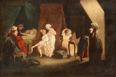 Le Lever des Ouvrieres en mode，作者 Lafrensen, Niklas（Nicolas Lavreince 或 Lavrince）（1737-1807 年）。 木头油画，尺寸：27x39，私人收藏 作者 尼古拉二世·拉弗伦森