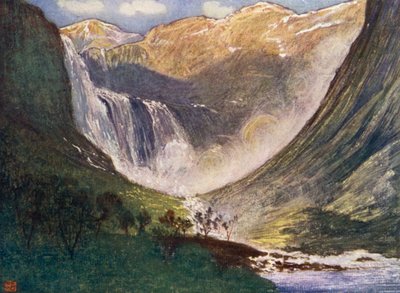 挪威：Skjaeggedalsfos、Hardanger（彩色石版画） 作者 尼科·容曼