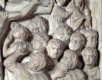 受难细节椅子由 Nicola Pisano (1215 / 20-1278 / 84) (大理石讲坛) 1260 Baptistere Saint John of Pisa (Battistero san Giovanni di Pisa) 实现，意大利 作者 尼古拉·皮萨诺（Nicola Pisano）