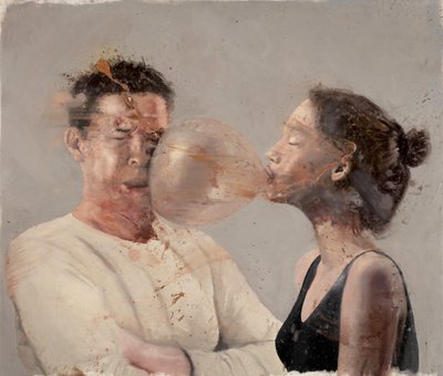 泡泡 I（与拳击手在一起的女孩），2020 年（布面油画） 作者 Nicola Pucci
