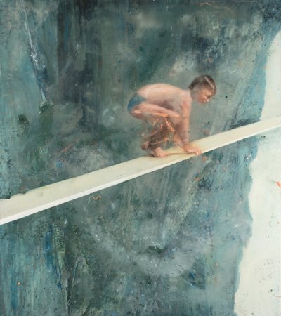木板上的孩子，2017（布面油画） 作者 尼古拉·普奇