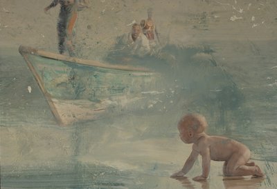 海滩上的孩子，2016（布面油画） 作者 尼古拉·普奇