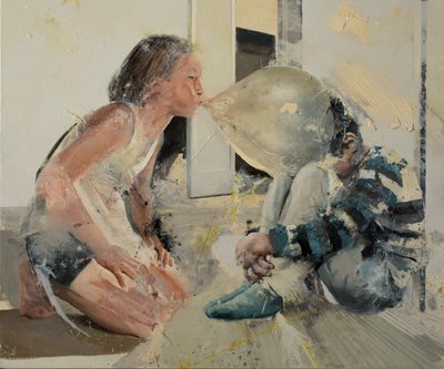 蹲着的孩子 II》，2022 年（布面油画） 作者 尼古拉·普奇