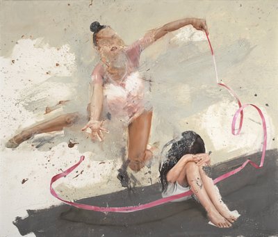 蹲着的女孩，2022 年（布面油画） 作者 尼古拉·普奇