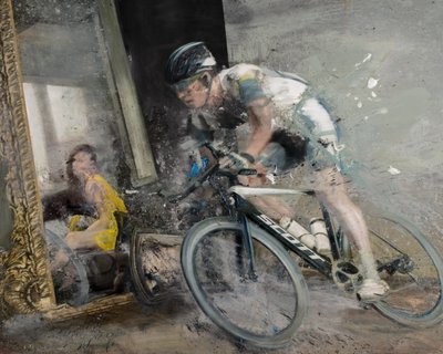 带镜子的骑自行车者，2021 年（布面油画） 作者 尼古拉·普奇