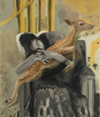 弗里达与小鹿，2018 年（布面油画） 作者 尼古拉·普奇