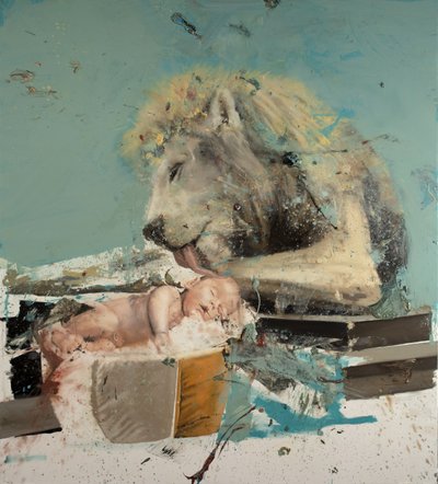 狮子和孩子 II》，2022 年（布面油画） 作者 尼古拉·普奇