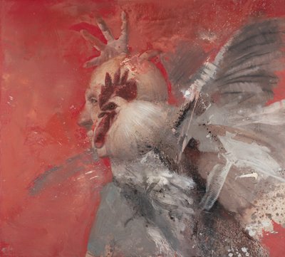 带公鸡的男人 II》，2021 年（布面油画） 作者 尼古拉·普奇