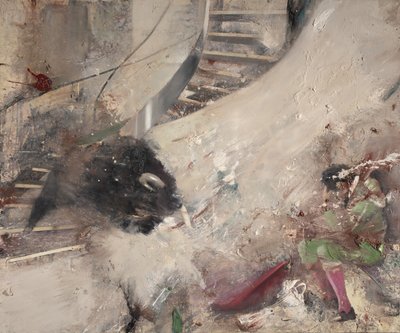 有斗牛士的楼梯牛，2021 年（布面油画） 作者 尼古拉·普奇