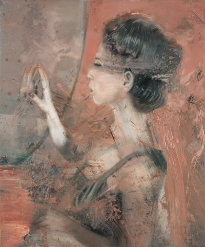 镜中的女人》，2019年（布面油画） 作者 尼古拉·普奇