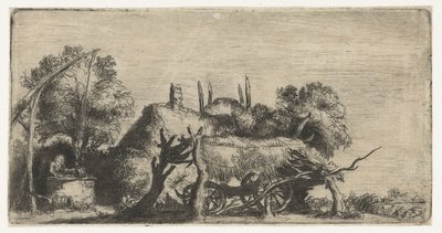 有水井和马车的风景 作者 Rembrandt van Rijn（拒绝归因）