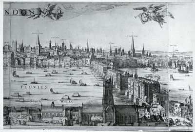 英国，英格兰，伦敦市与伦敦桥的景观 作者 尼古拉斯·扬斯 (1586 1652) 维舍尔