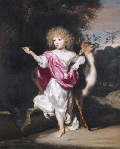 ""Portrait de petite fille avec une biche"" (Portrait of a girl with a deer) Peinture de Nicolaes Maes (1634-1693), - Oil on canvas Dim 58x49 cm Fondation Custodia 作者 尼古拉斯·梅斯（Nicolaes Maes）