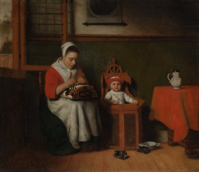 花边机，ca。 1656。 作者 尼古拉斯·梅斯（Nicolaes Maes）