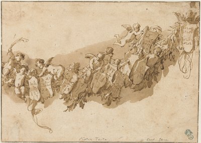 天使环绕的纹章花环 作者 Nicolaes Pietersz Berchem (可能)