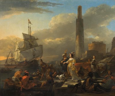 海港场景，c.1665 作者 尼古拉斯·彼得斯（Nicolaes Pietersz）。 Berchem