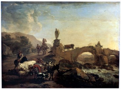 带小桥的意大利风景，1656年 作者 尼古拉斯·彼得斯（Nicolaes Pietersz）。 Berchem
