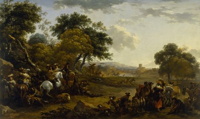 有猎人的风景 作者 尼古拉斯·彼得斯（Nicolaes Pietersz）。 Berchem