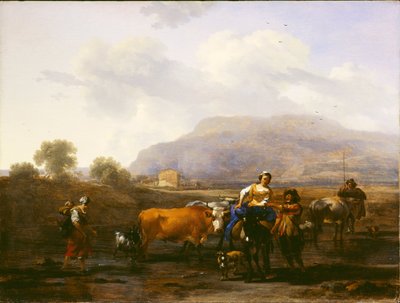 农民旅行（晚上） 作者 尼古拉斯·彼得斯（Nicolaes Pietersz）。 Berchem