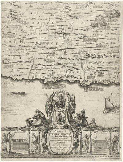 巴勒斯坦地图
Terrae Sanctae seu terrae promissionis nova descripto（物体上的标题） 作者 阿诺德·范·盖尔克肯