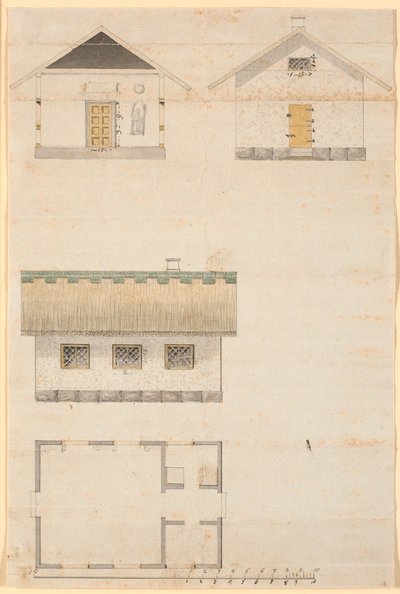 索根弗里公园茶馆的剖面设计和平面图 作者 尼古拉·亚伯拉罕·阿比尔德加德