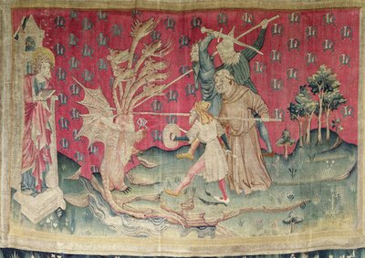 龙与上帝的仆人战斗，没有。 “愤怒的启示录”中的39，1373-87（挂毯） 作者 尼古拉斯·巴塔耶（Nicolas Bataille）