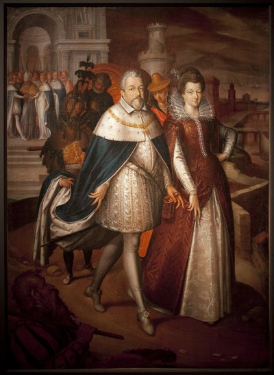 托斯卡纳大公弗朗索瓦一世 (1541-1587) 和他的女儿玛丽·德·美第奇斯 (1575-1642)，未来的法国女王的肖像。 公爵拥有金羊毛勋章的项链。 Nicolas Bollery 作画（卒于 1630 年），布面油画 作者 尼古拉斯·鲍勒瑞（Nicolas Baullery）