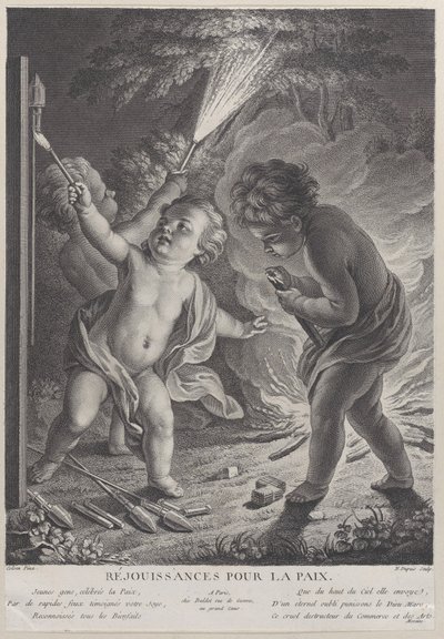 庆祝和平 Réjouissances pour la paix, three putti with fireworks, 1745-71. 作者 尼古拉斯·加布里埃尔·杜普伊斯