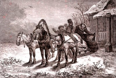 俄罗斯。1865 年的中继站。邮局。1865 年（雕刻） 作者 尼古拉斯·格雷戈罗维奇·斯维特科科夫