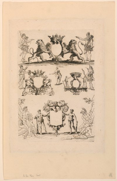 纹章设计，来自 "Livre de Cartouches"。 作者 尼古拉斯·瓜拉德（Nicolas Guerard）