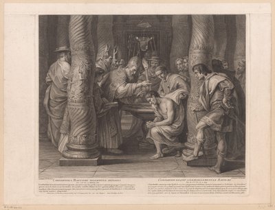 教皇西尔维斯特一世为君士坦丁皇帝施洗
Constantinus baptismo solemniter initiatus / Constantin reçoit solemnellement le baptème（物品上的标题）
君士坦丁大帝的历史（系列标题） 作者 彼得·保罗·鲁本斯