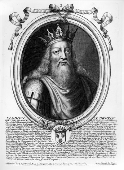 Clodion The Hairy（c.42-47）来自&39;法国所有国王的奥古斯特代表，从Pharamond到Louis XIV&39;，巴黎，1679 作者 尼古拉斯二世·拉尔梅辛