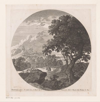两名男子与一群山羊的风景画 作者 加布里埃尔·佩雷尔
