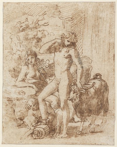 Bacchus和Erigone（笔和墨水在纸上洗） 作者 尼古拉斯·普桑（Nicolas Poussin）