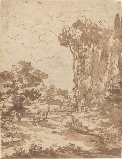 在溪流中沐浴的人物 作者 尼古拉斯·普桑（Nicolas Poussin）