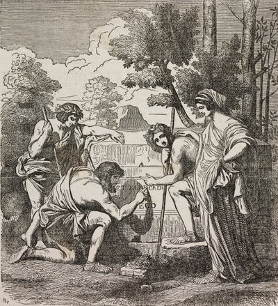 阿卡迪亚的牧羊人，由 Nicolas Poussin 绘制，来自环球剧院的插图，百科全书和场景收藏，第 512 号，5 月 4 日 作者 尼古拉斯·普桑（Nicolas Poussin）