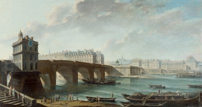 1771 年之前，从卢浮宫码头看到的 Samaritaine 泵、新桥、西岱岛和康提码头（布面油画） 作者 尼古拉斯·拉格内（Nicolas Raguenet）