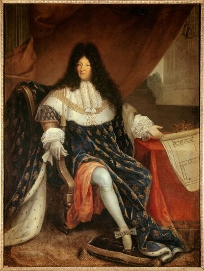 路易十四（1638-1715）脚下的肖像，手拿圣西尔（Saint-Cyr）王室的平面图。 Nicolas Rene Jollain the Old 绘画 作者 尼古拉斯·雷恩·乔兰